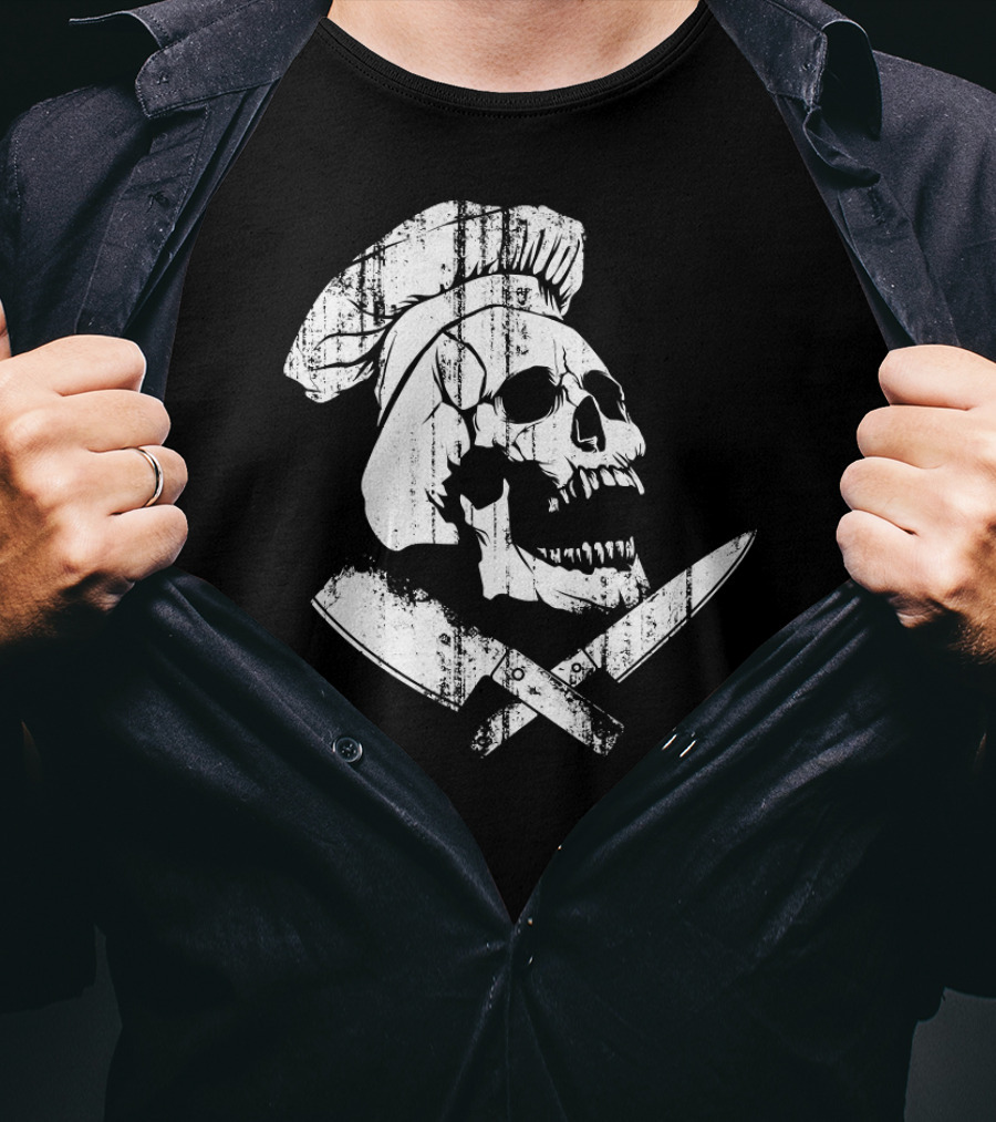 Culinary Gangster Cooking Master Chef Skull With Crossed Knives T-Shirt