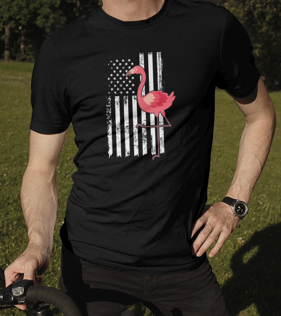 Flamingo USA Flag Stars And Stripes Independence Day T-Shirt