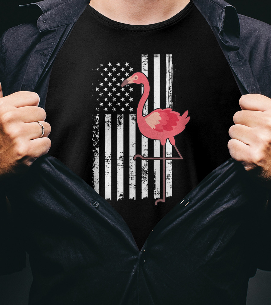 Flamingo USA Flag Stars And Stripes Independence Day T-Shirt