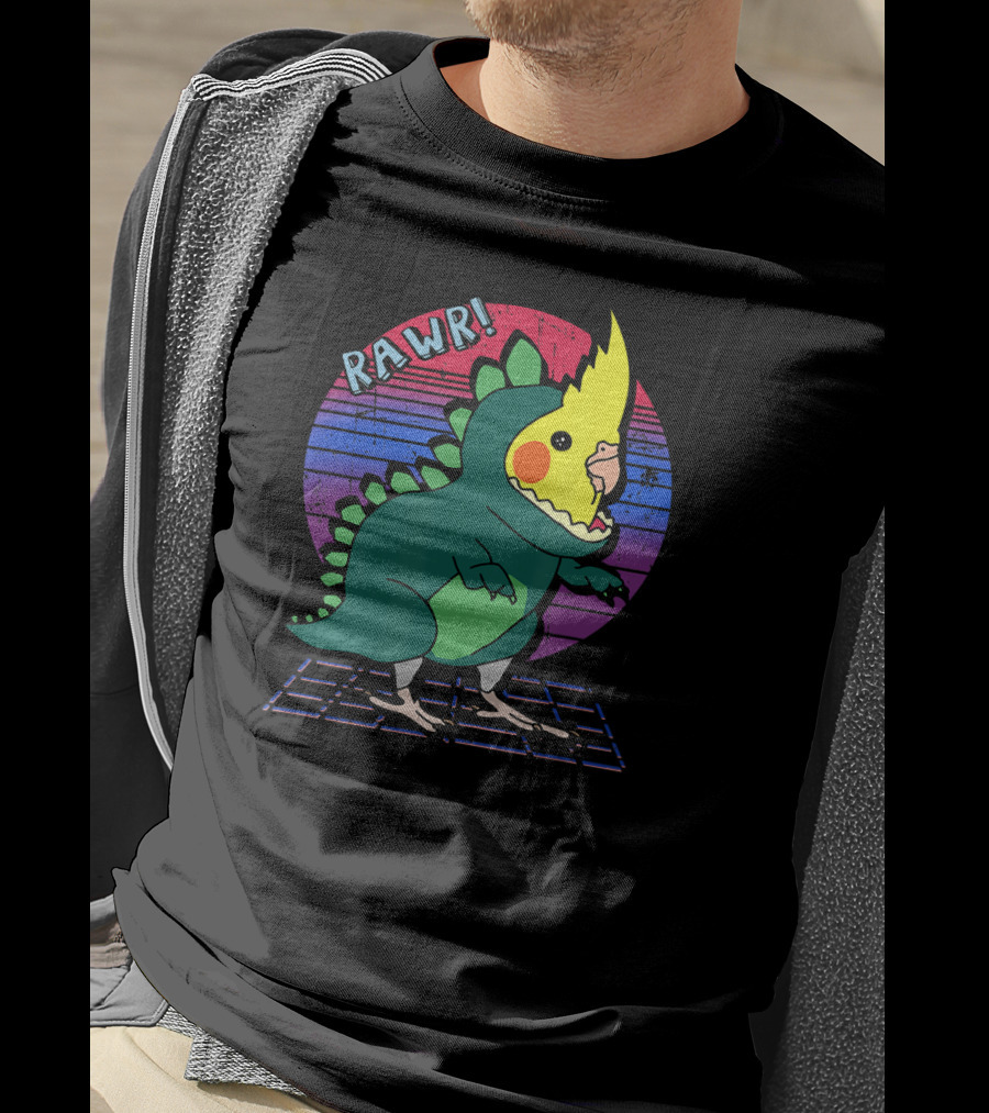 RAWR Funny Vaporwave Cockatiel Dinosaur T-Shirt
