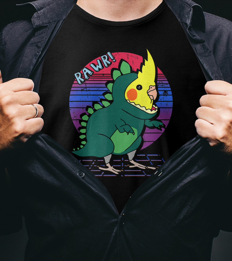 RAWR Funny Vaporwave Cockatiel Dinosaur T-Shirt
