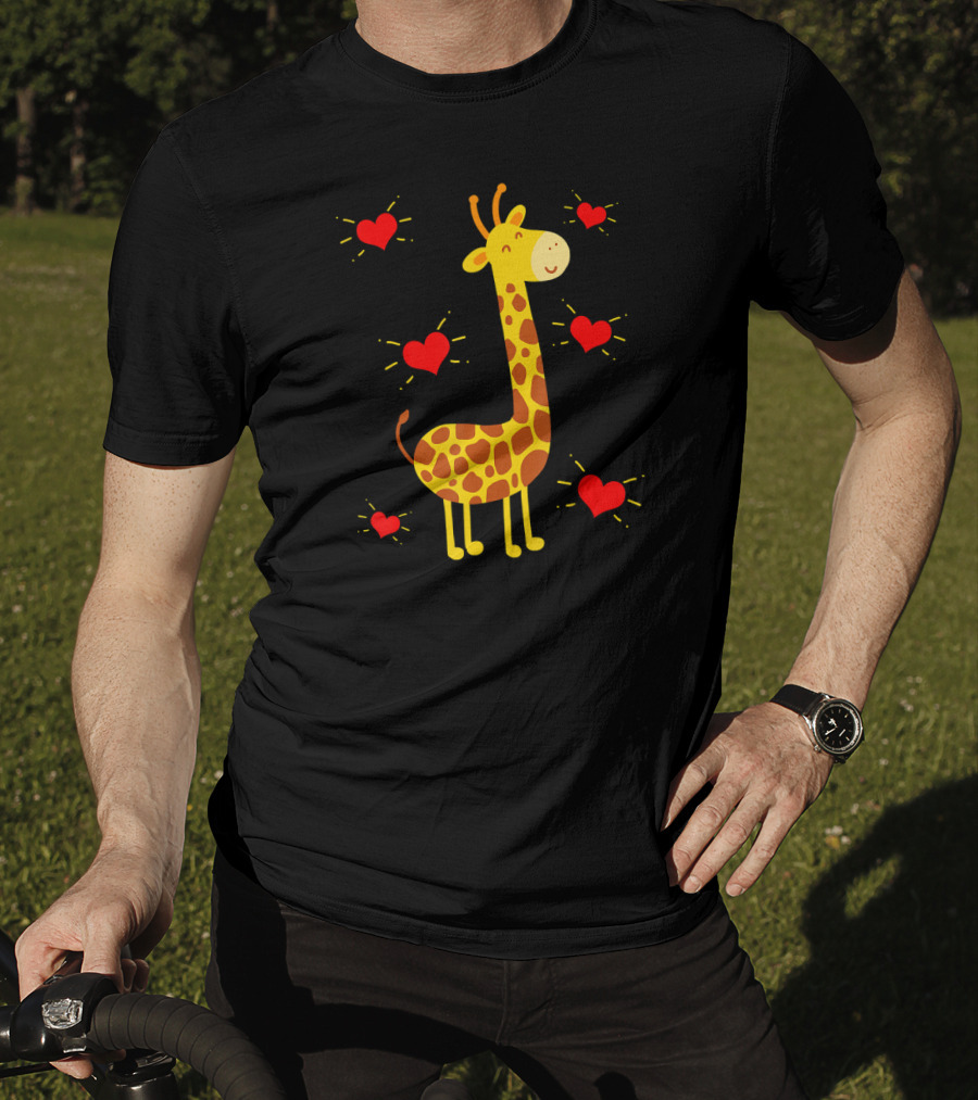 Giraffe Lover Heart Zookeeper With Cute Giraffe Surrounded By Red Hearts T-Shirt