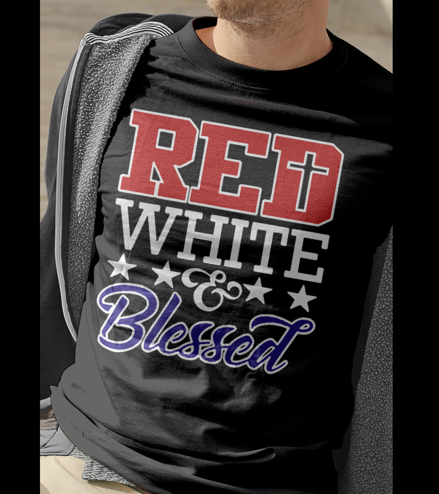 Red White Blessed Patriot Cross Stars T-Shirt