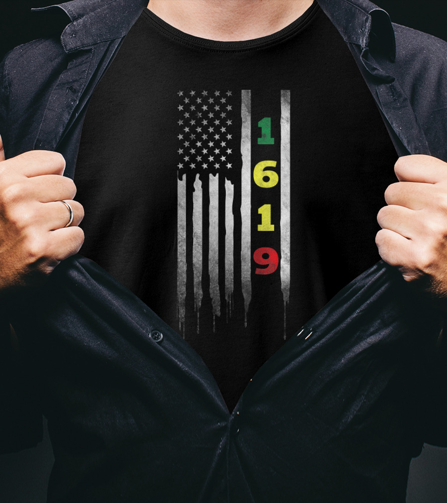 Project 1619 Our Ancestors American United States Flag Rasta Colors T-Shirt