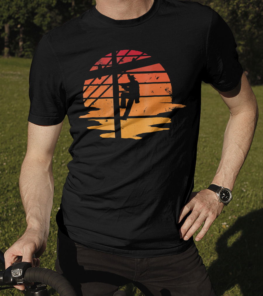 Vintage Distressed Sunset Lineman Electricians T-Shirt