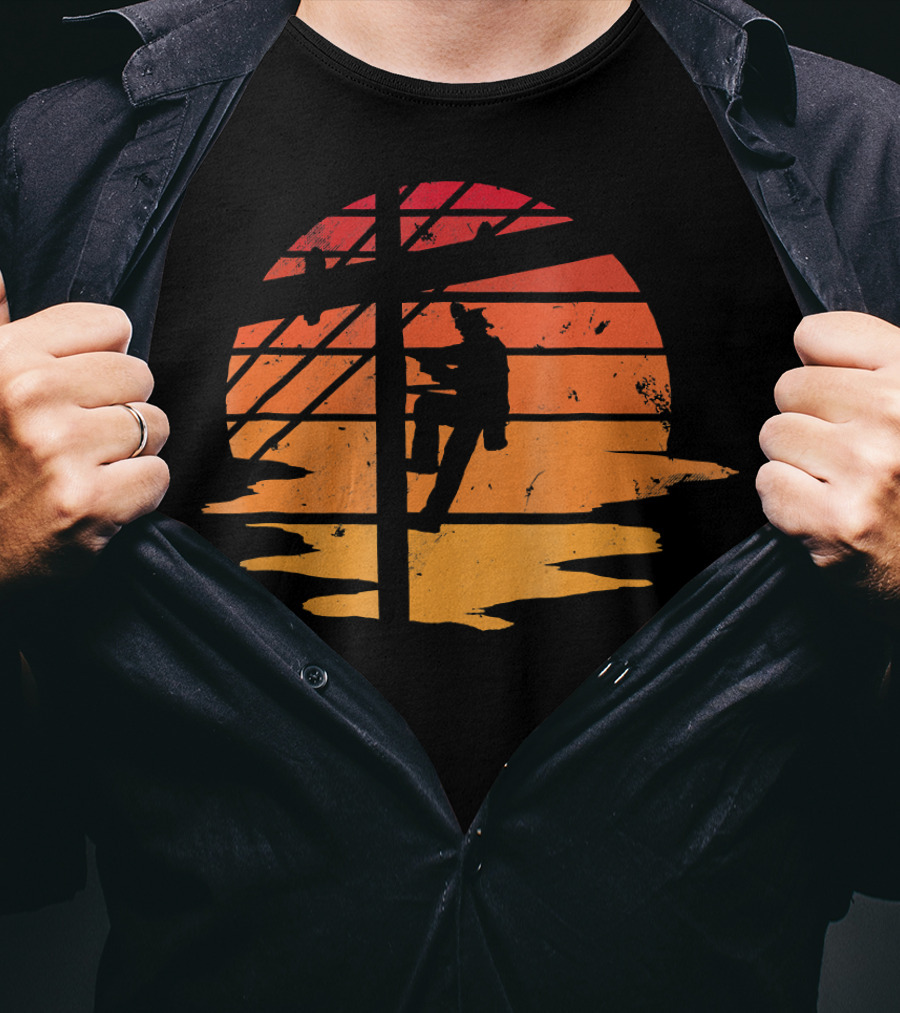 Vintage Distressed Sunset Lineman Electricians T-Shirt