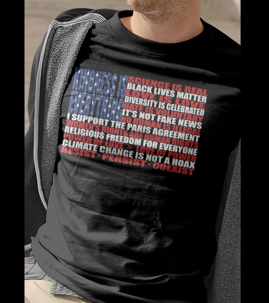 American Flag Protest Stand Kindness Love Science Diversity Climate Human Rights Resist Coexist T-Shirt