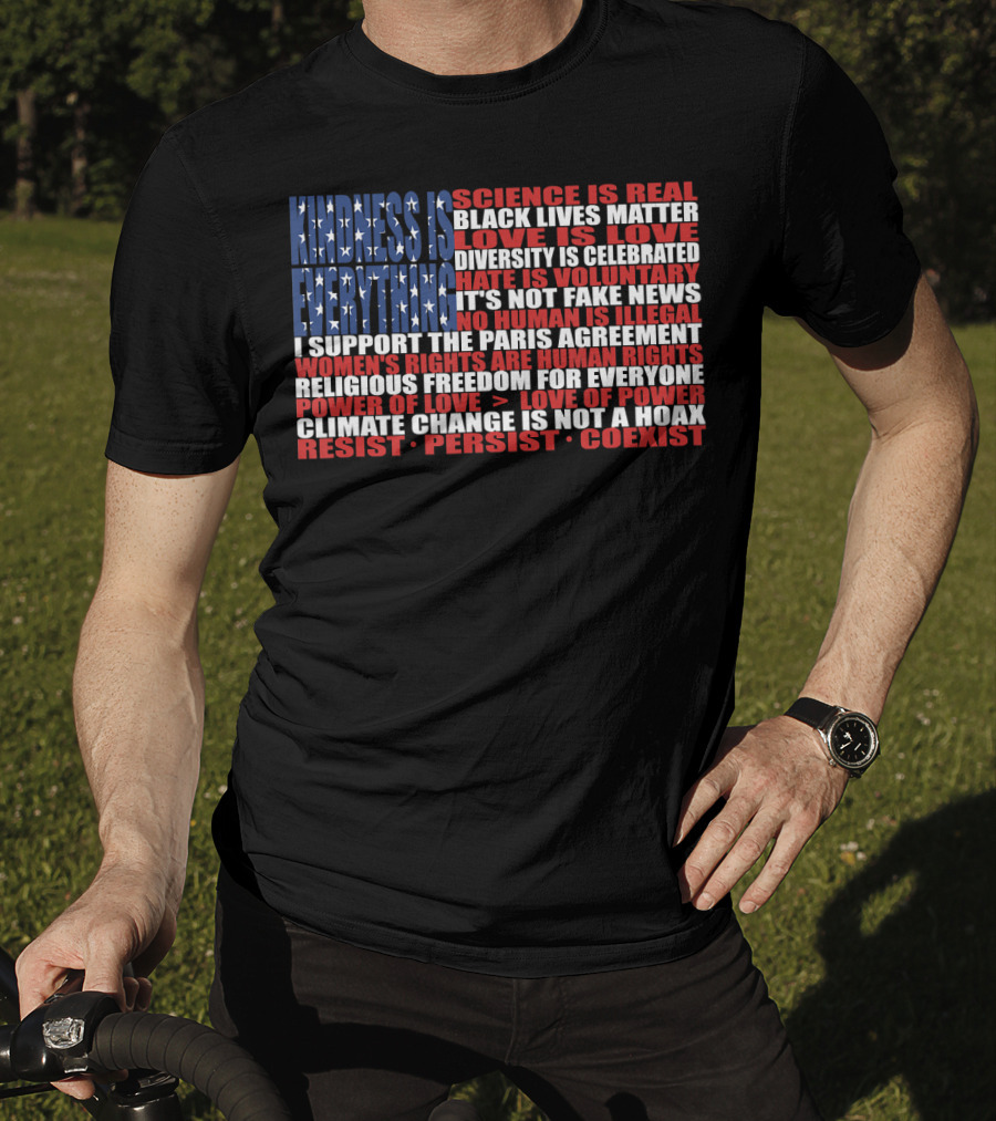 American Flag Protest Stand Kindness Love Science Diversity Climate Human Rights Resist Coexist T-Shirt