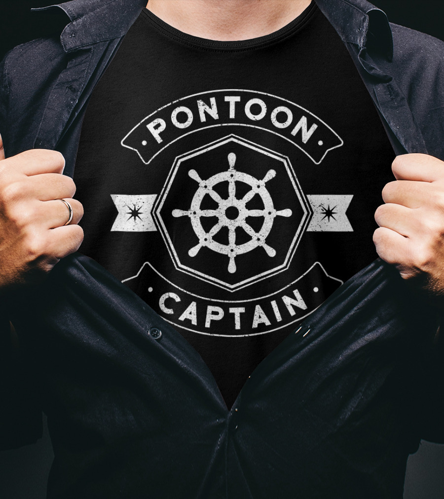 Pontoon Captain Boat Wheel Badge T-Shirt