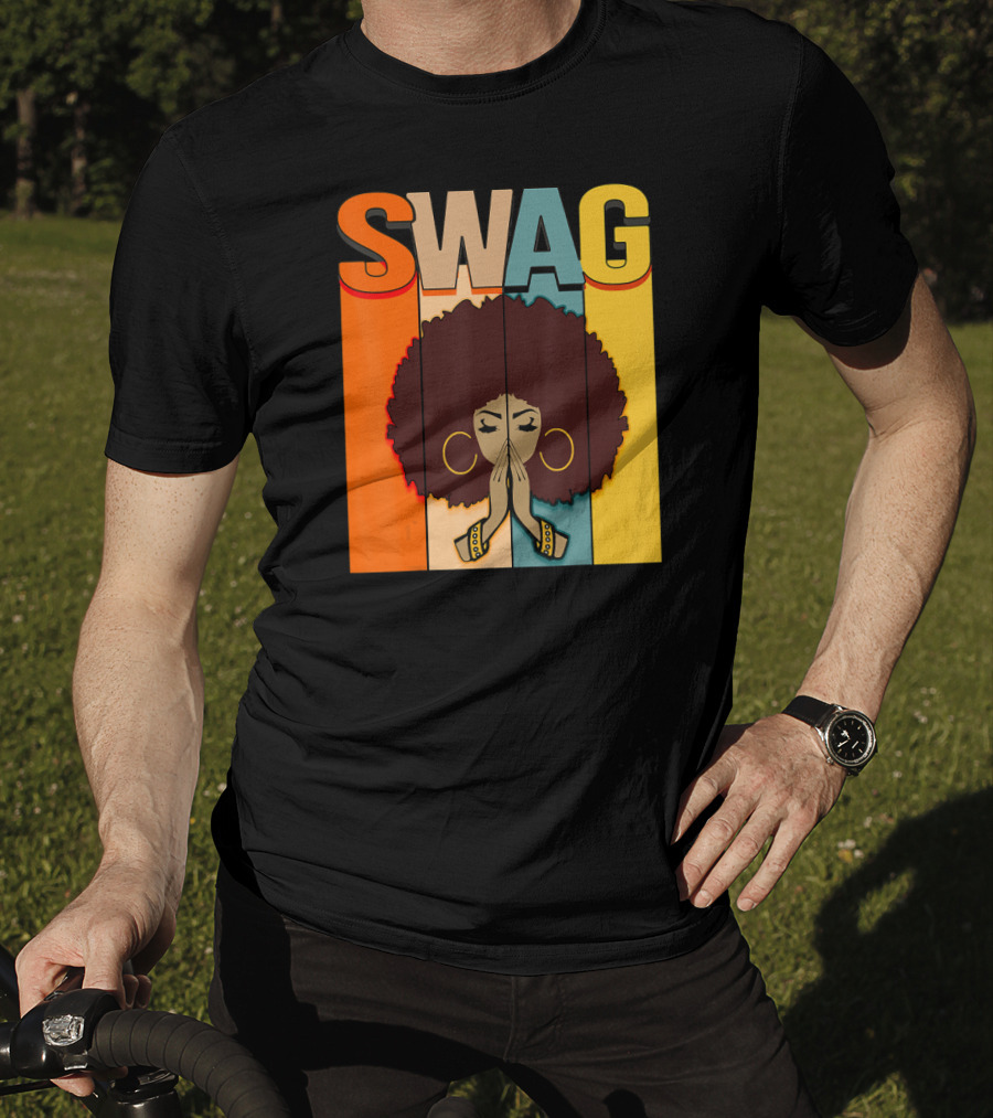 SWAG Melanin Afro Icon With Praying Hands Black History T-Shirt