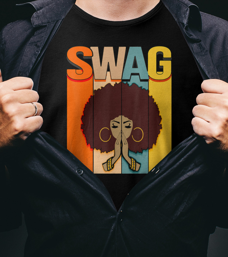 SWAG Melanin Afro Icon With Praying Hands Black History T-Shirt