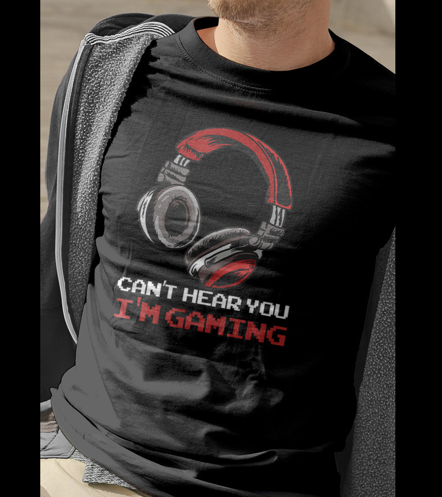Can't Hear You I'm Gaming Gamer Headphones Retro Pixel T-Shirt