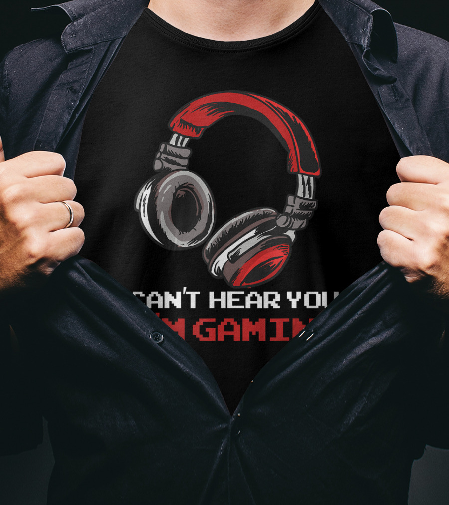 Can't Hear You I'm Gaming Gamer Headphones Retro Pixel T-Shirt