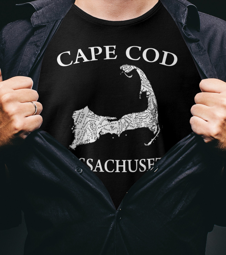 Cape Cod Map Massachusetts Text Overlay T-Shirt