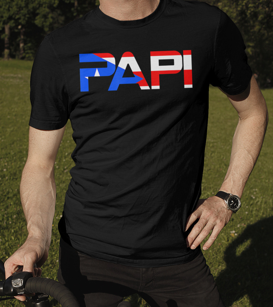 Papi Puerto Rico Flag Dad Father Patriotic Papi Text T-Shirt