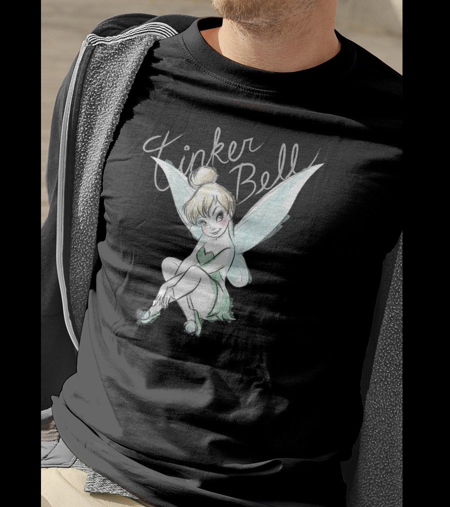 Disney Tinker Bell Kneeling Fairy Sketch With Wings T-Shirt