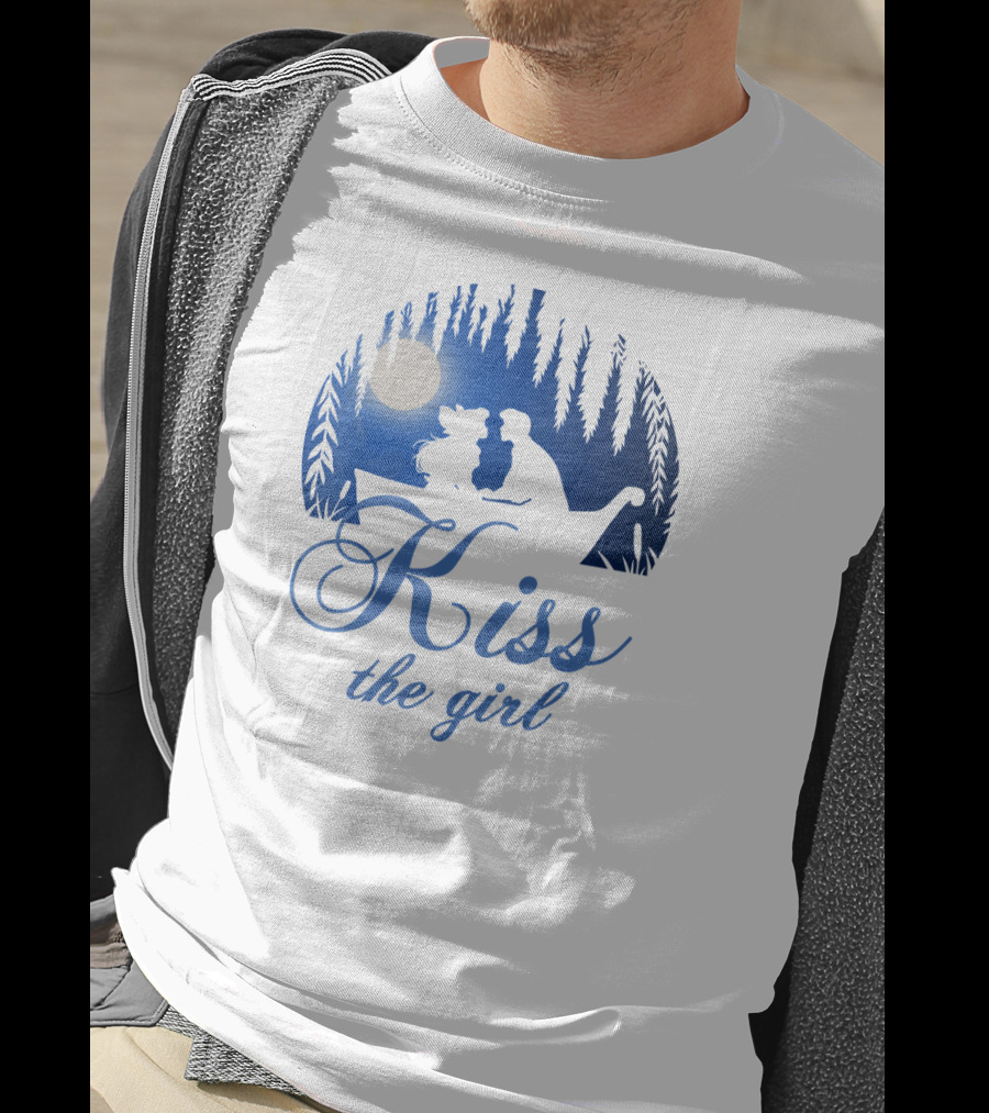 Kiss The Girl Disney Mermaid Ariel Eric Night Moonlit Boat Scene T-Shirt