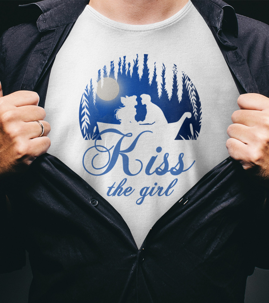 Kiss The Girl Disney Mermaid Ariel Eric Night Moonlit Boat Scene T-Shirt