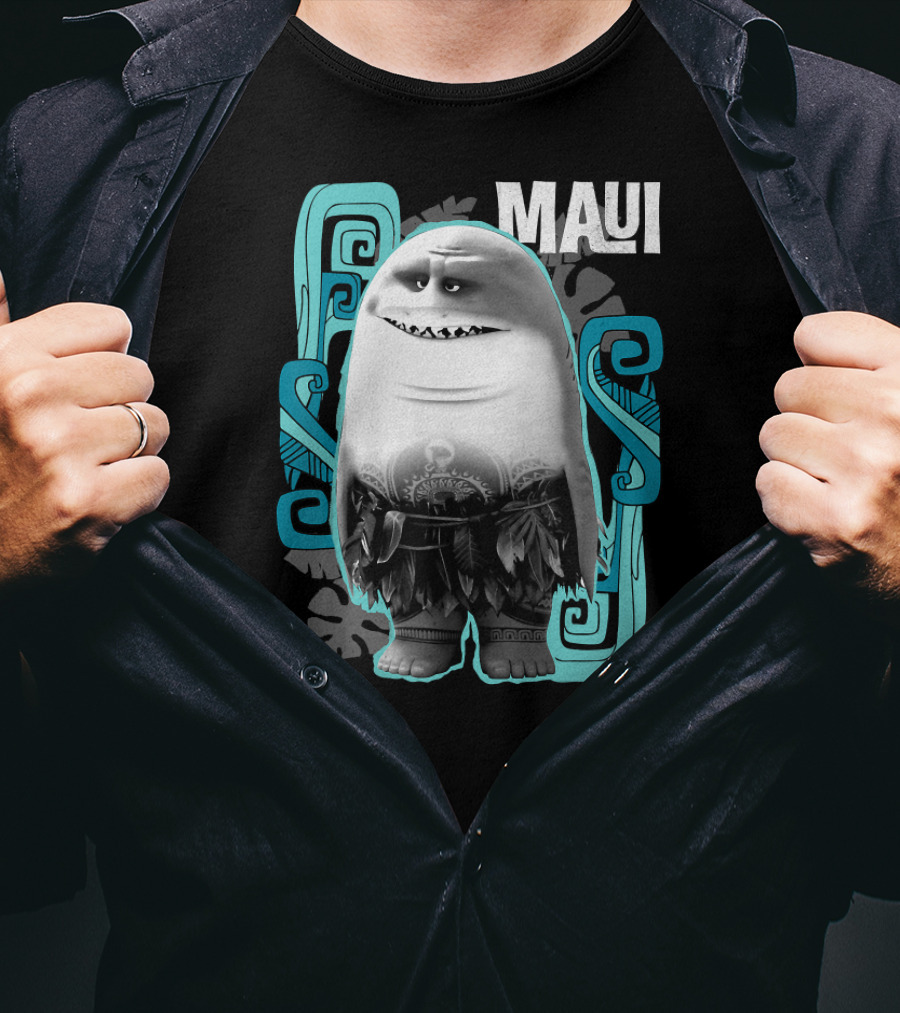 Maui Half Shark Disney Moana Character With Tribal T-Shirt