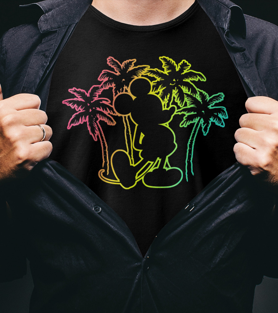 Mickey Mouse Neon Palm Trees Disney Tropical T-Shirt