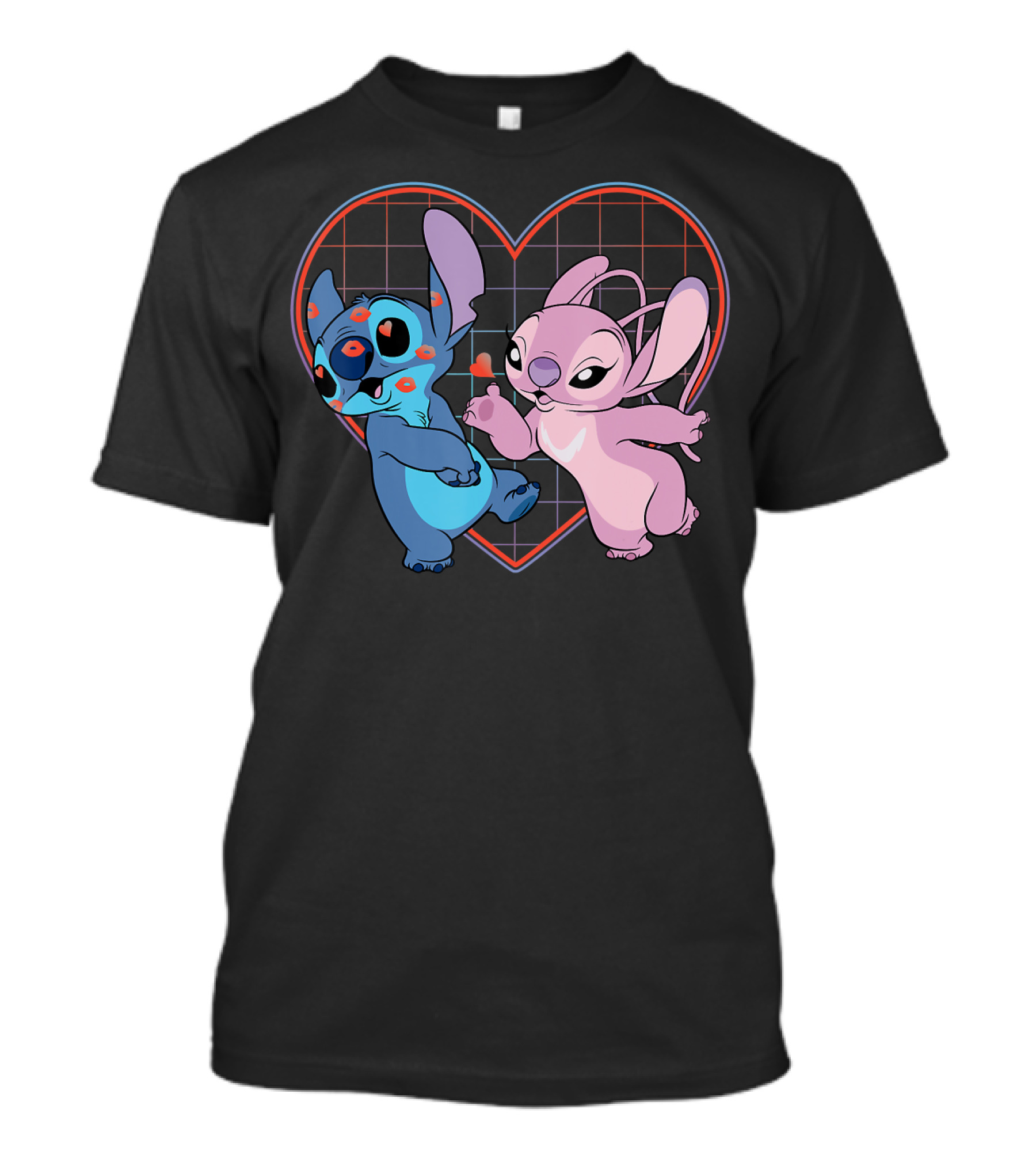Disney Lilo And Stitch Angel Heart Grid Love T-Shirt