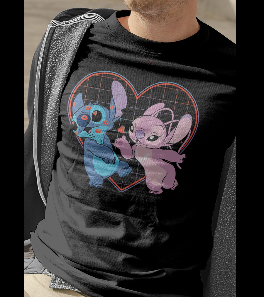 Disney Lilo And Stitch Angel Heart Grid Love T-Shirt