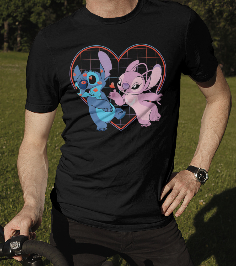 Disney Lilo And Stitch Angel Heart Grid Love T-Shirt