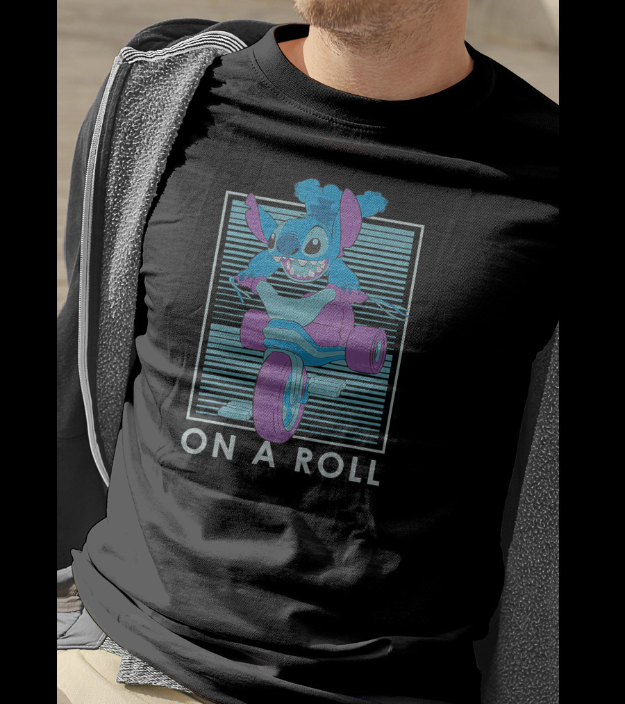 Disney Lilo And Stitch On A Roll Motorcycle Adventure T-Shirt