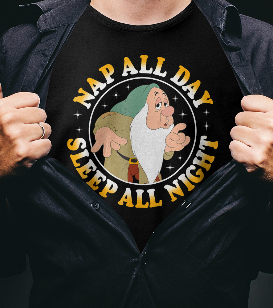 Nap All Day Sleep All Night Disney Snow White Dwarf Sleepy T-Shirt