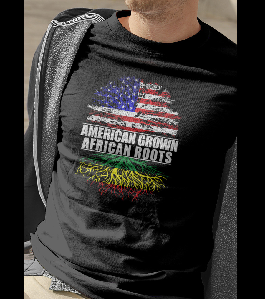 American Grown African Roots Flag And Colorful Roots T-Shirt