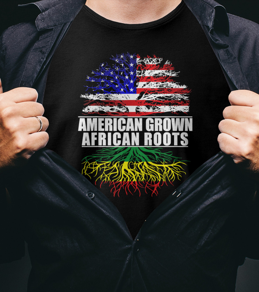 American Grown African Roots Flag And Colorful Roots T-Shirt