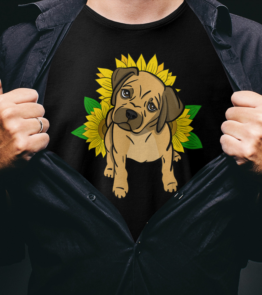 Puggle Puppy Sunflowers T-Shirt