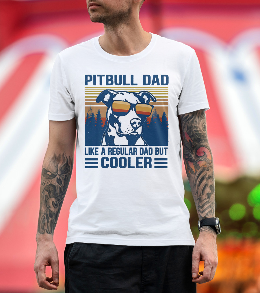 Pitbull Dad Like a Regular Dad But Cooler Retro Style Sunglasses T-Shirt