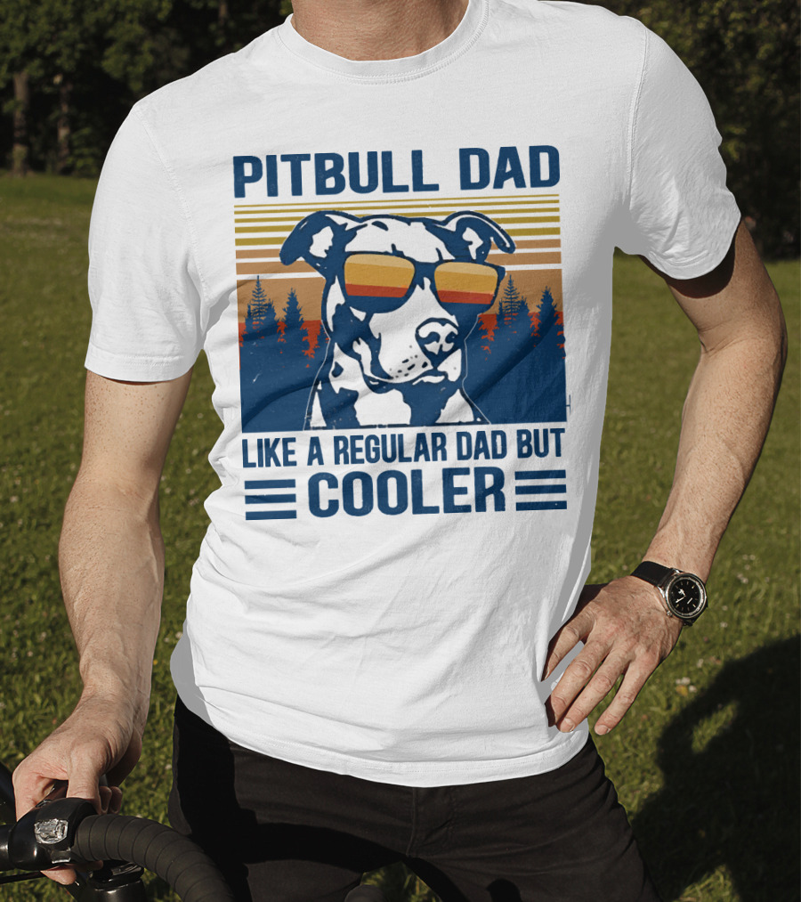 Pitbull Dad Like A Regular Dad But Cooler Retro Style Sunglasses T-Shirt