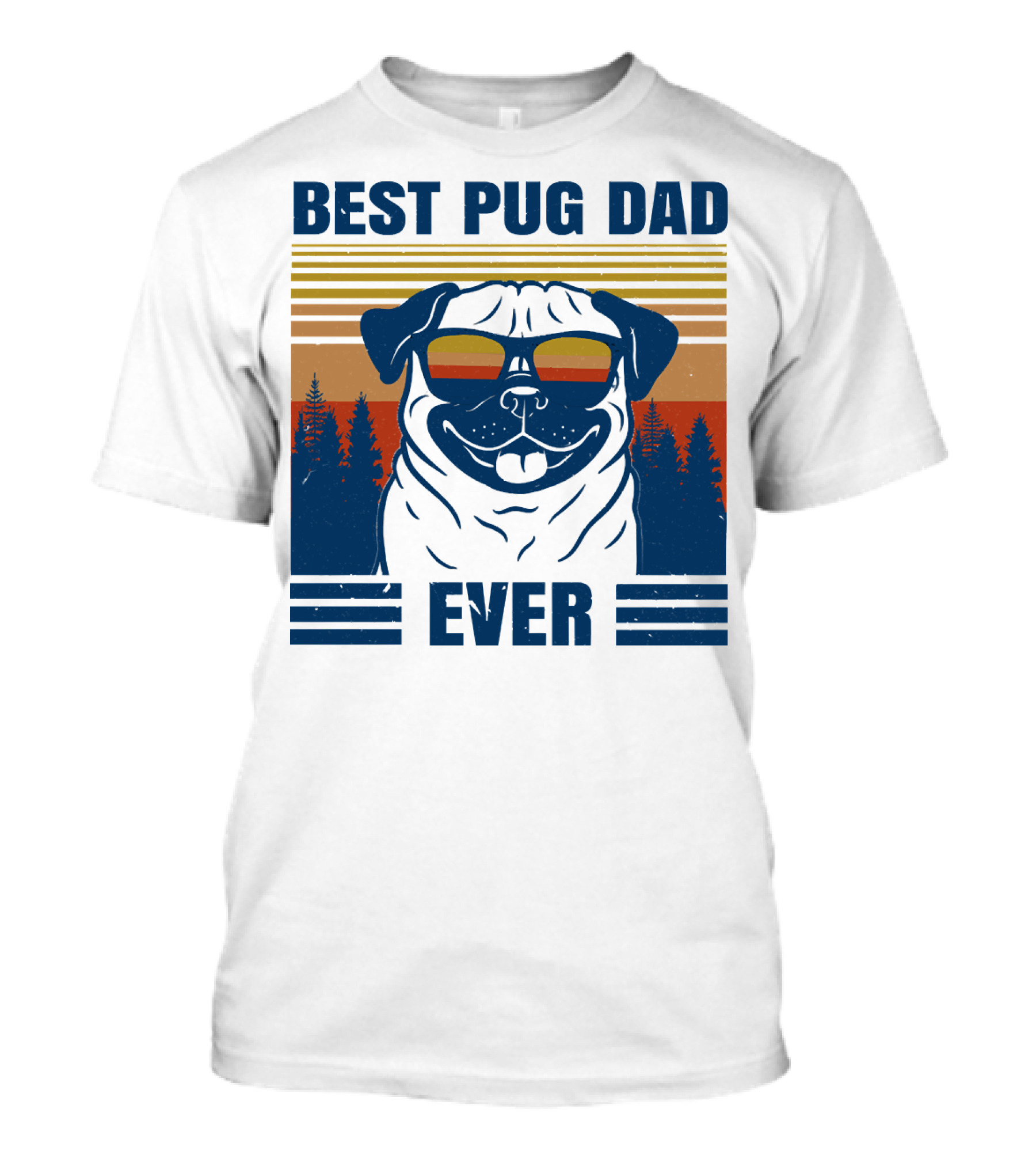 Best Pug Dad Ever Vintage Sunset Forest Retro T-Shirt