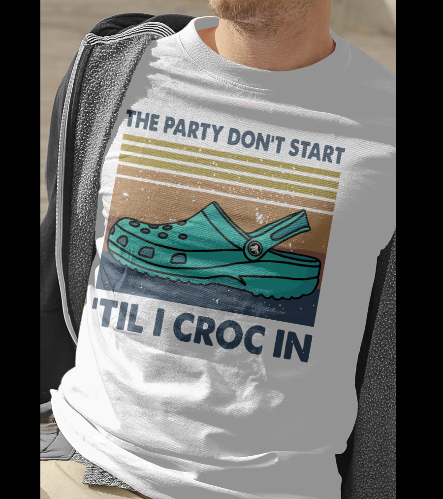 The Party Don't Start 'Til I Croc In Retro Stripes Crocs T-Shirt
