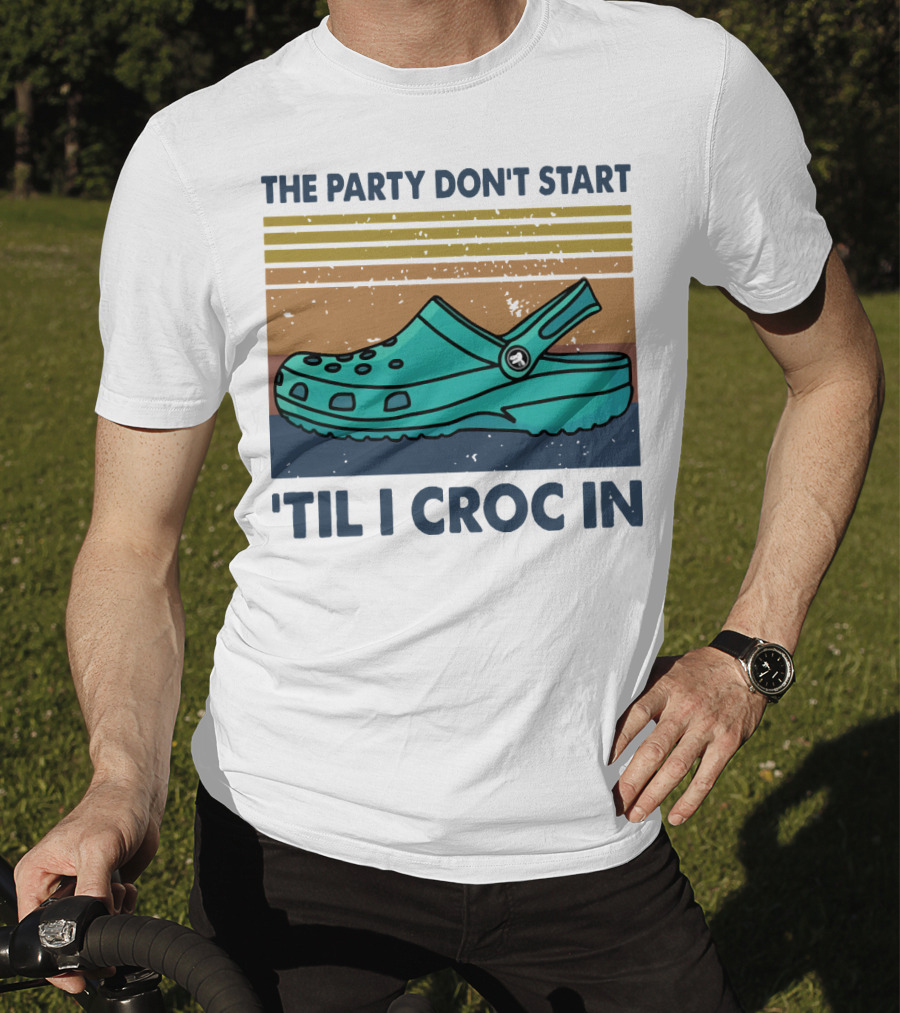 The Party Don't Start 'Til I Croc In Retro Stripes Crocs T-Shirt