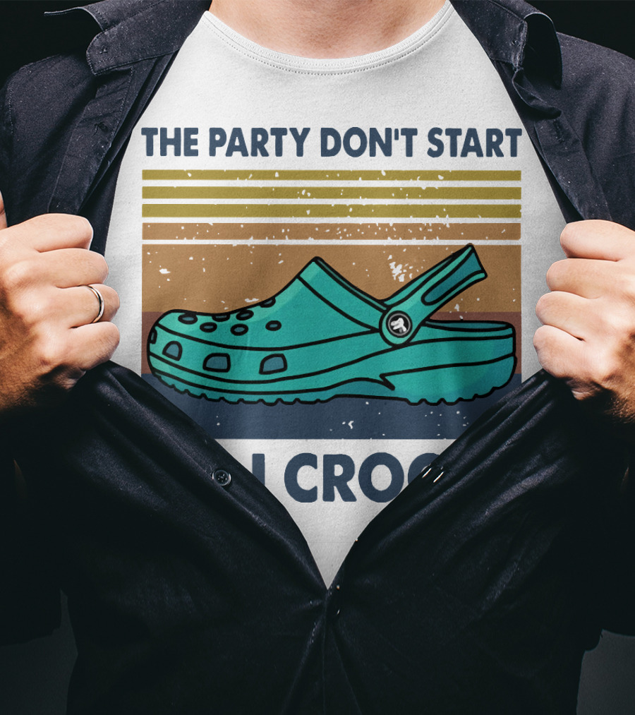 The Party Don't Start 'Til I Croc In Retro Stripes Crocs T-Shirt