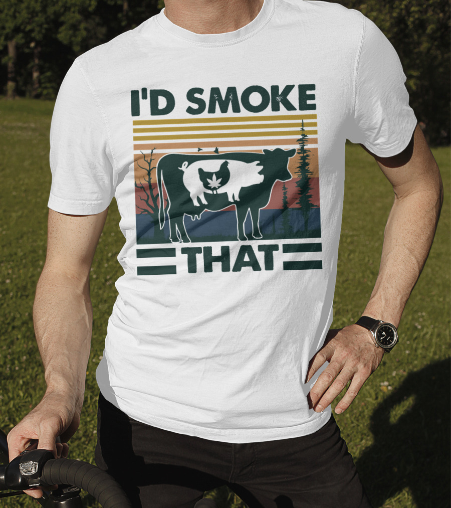 I'd Smoke That Vintage Farm Pig Cow Sunset T-Shirt