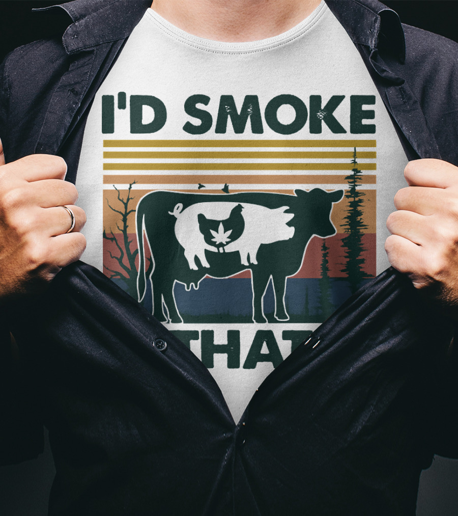 I'd Smoke That Vintage Farm Pig Cow Sunset T-Shirt