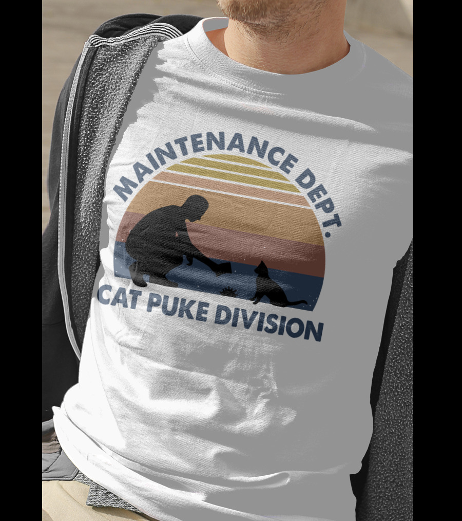 Maintenance Dept Silhouette With Cat Retro Style Cat Puke Division T-Shirt