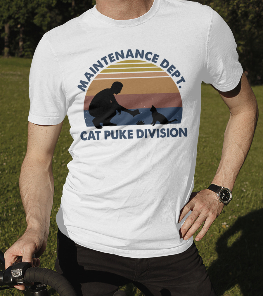 Maintenance Dept Silhouette With Cat Retro Style Cat Puke Division T-Shirt