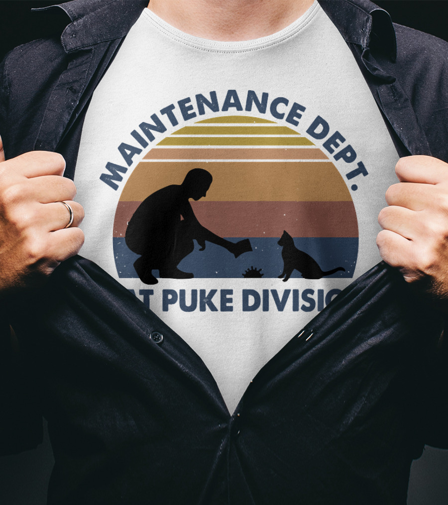 Maintenance Dept Silhouette With Cat Retro Style Cat Puke Division T-Shirt