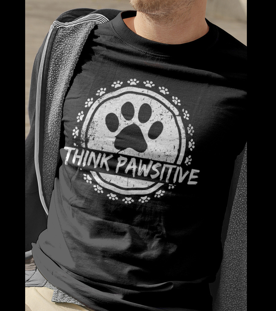 Think Pawsitive Dog Paw Pawprint Circle T-Shirt