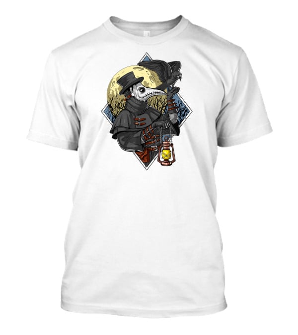 Plague Doctor Steampunk Raven Medieval Lantern Moonlit Forest T-Shirt