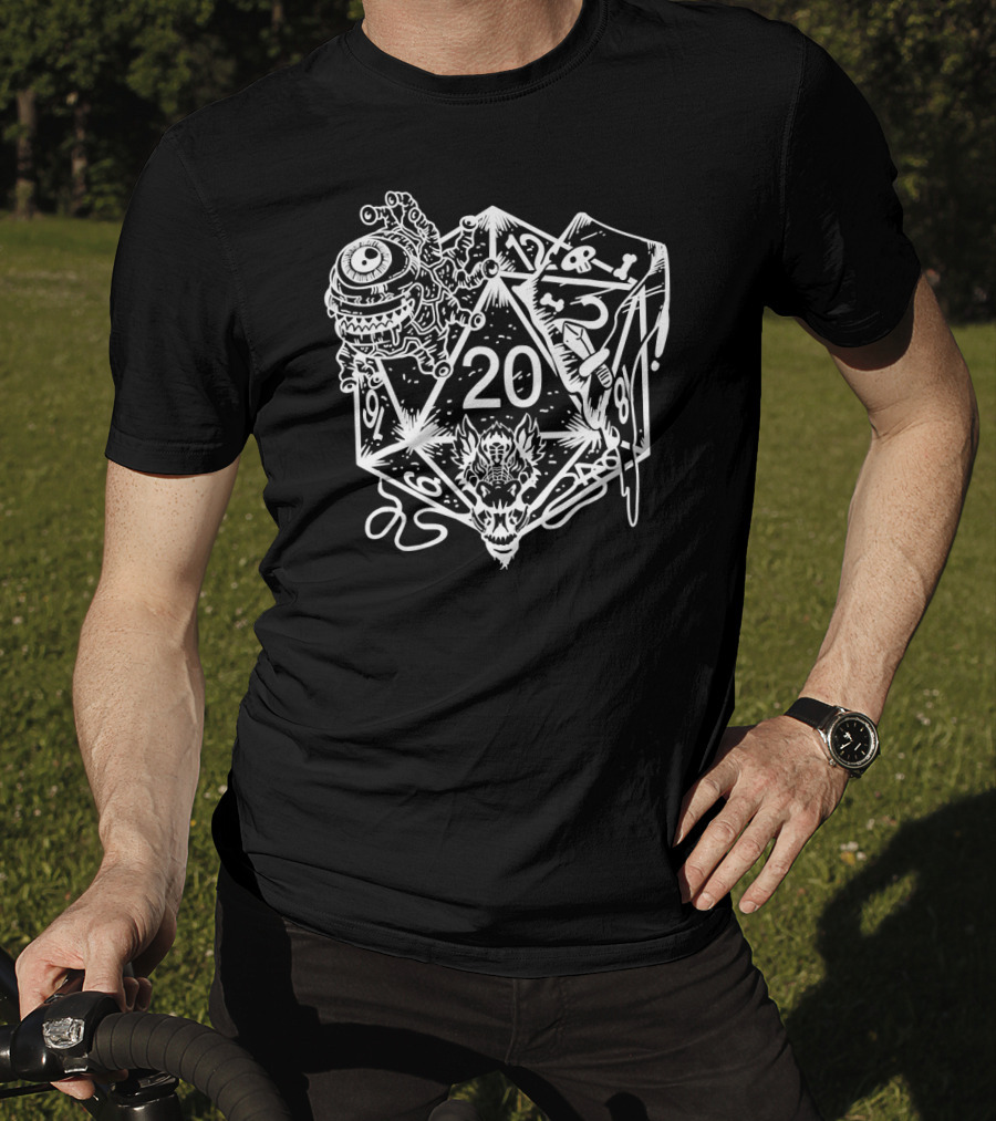 Role Playing Dungeons Beholder Dragon Dice D20 RPG T-Shirt