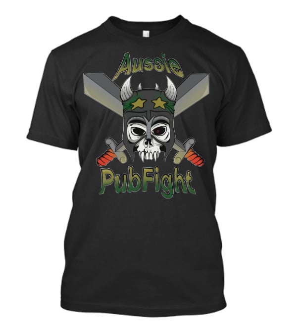 Aussie PubFight Skull Crossbones Viking Helmet Swords T-Shirt