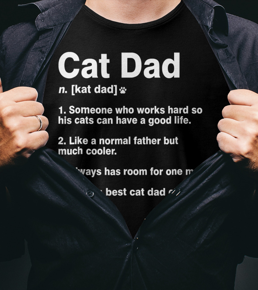 Cat Dad N. [kat Dad] Paw Print Someone Who Works Hard So His Cats Can Have A Good Life Like A Normal Father But Much Cooler Always Has Room For One More See Also Best Cat Dad Ever T-Shirt