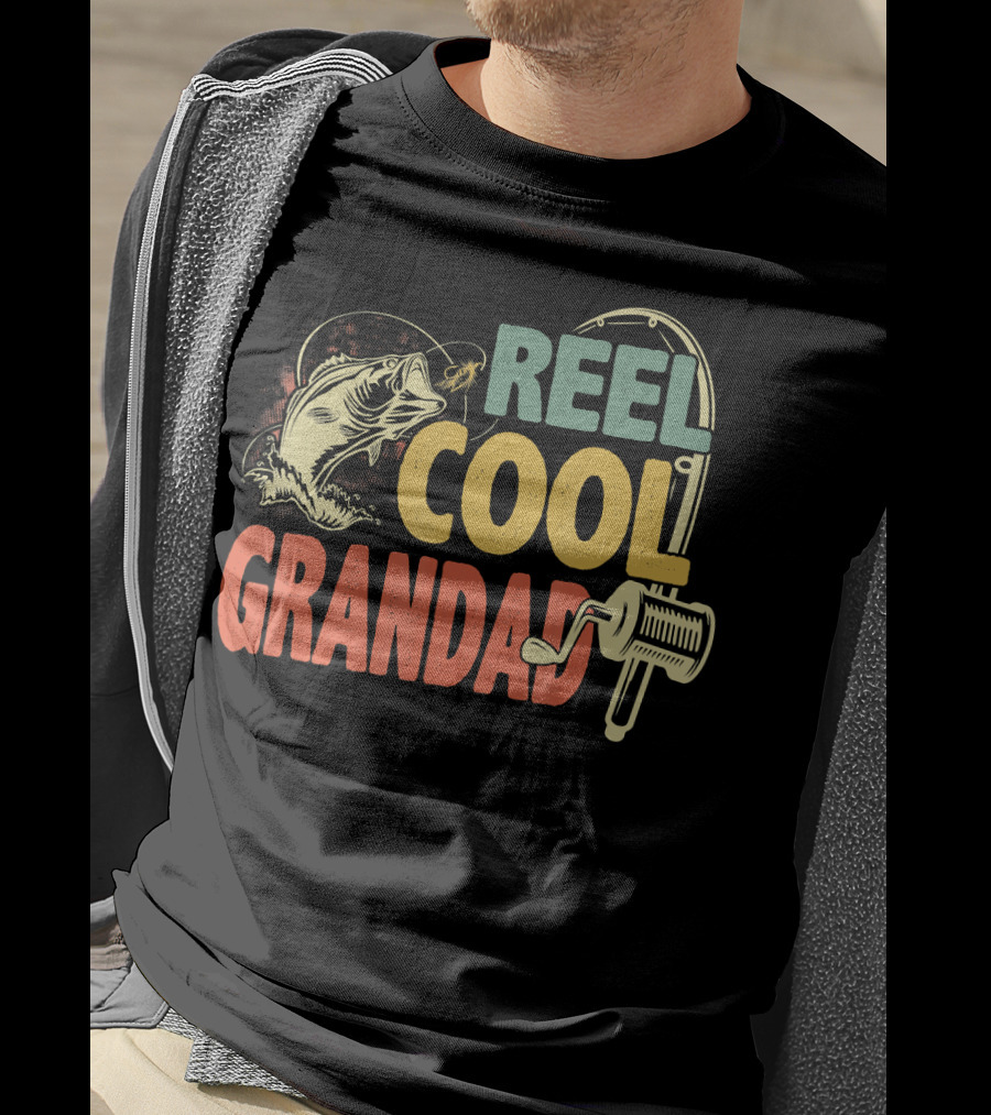 Reel Cool Grandad Vintage Fishing Motif T-Shirt