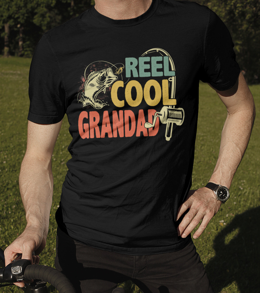 Reel Cool Grandad Vintage Fishing Motif T-Shirt